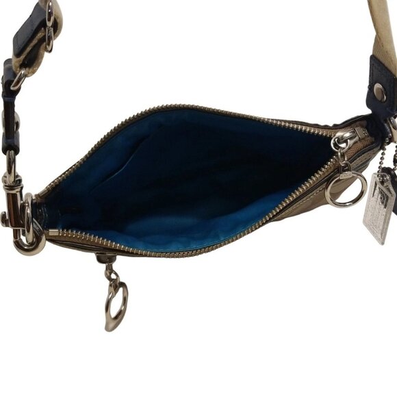 COACH - Khaki Blue Green Jacquard Leather Shoulder Bag - Picture 9 of 9